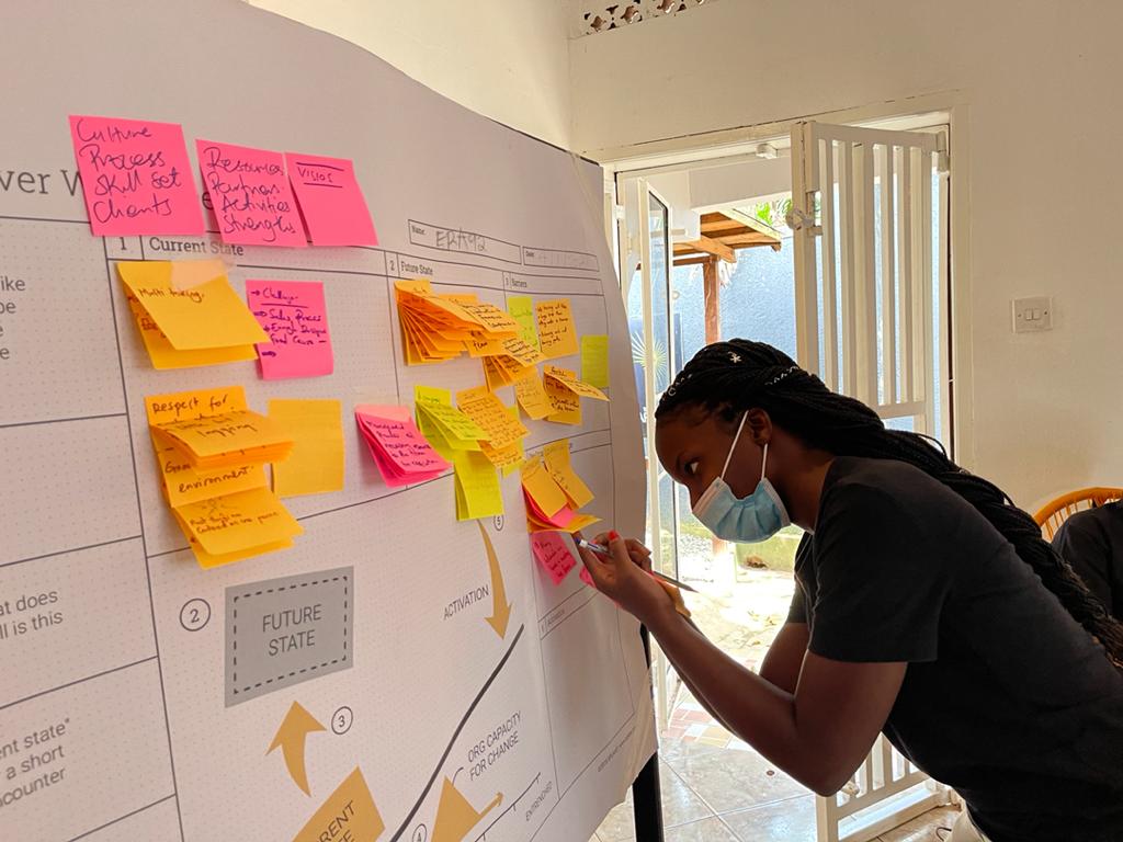 Era92 team member synthesizing strategic priorities on a workshop wall.